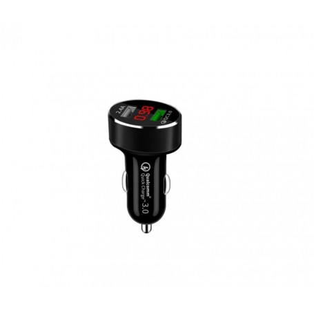 DrPhone QC2 PRO Autolader - Qualcomm 3.0A + 2.4A Auto oplader - Snellader - Dubbele USB Ingang met LED Display- Zwart