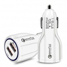 DrPhone Qualcomm 3.0 Fast Charge 30W Auto Oplader Dual Poort 2 Poorten Snellader Reislader Auto Lader QC 3.0 - 30W