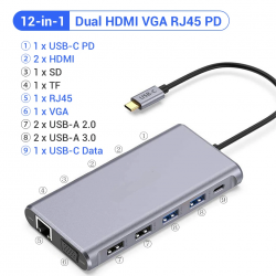 Dr. Phone-DrPhone MD1 12 in 1 Multipoort USB C HUB 4K - 3 Schermen - Dockingstation + VGA€ 99,95€ 82,60DrPhoneHub / Adapter8720118903452