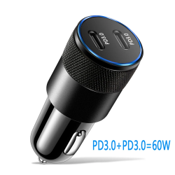 DrPhone Invisible5 Dubbele USB C Autolader 60W 2-poorts PD 3.0 Opladen - 12/24V – Universeel