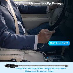 DrPhone Invisible5 Dubbele USB C Autolader 60W 2-poorts PD 3.0 Opladen - 12/24V – Universeel